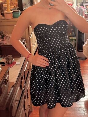 Navy Blue Polka Dot Fit-and-Flare Dress